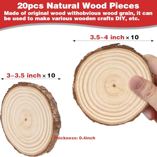 20 Pcs Natural Round Wood Slices Craft Kit C158