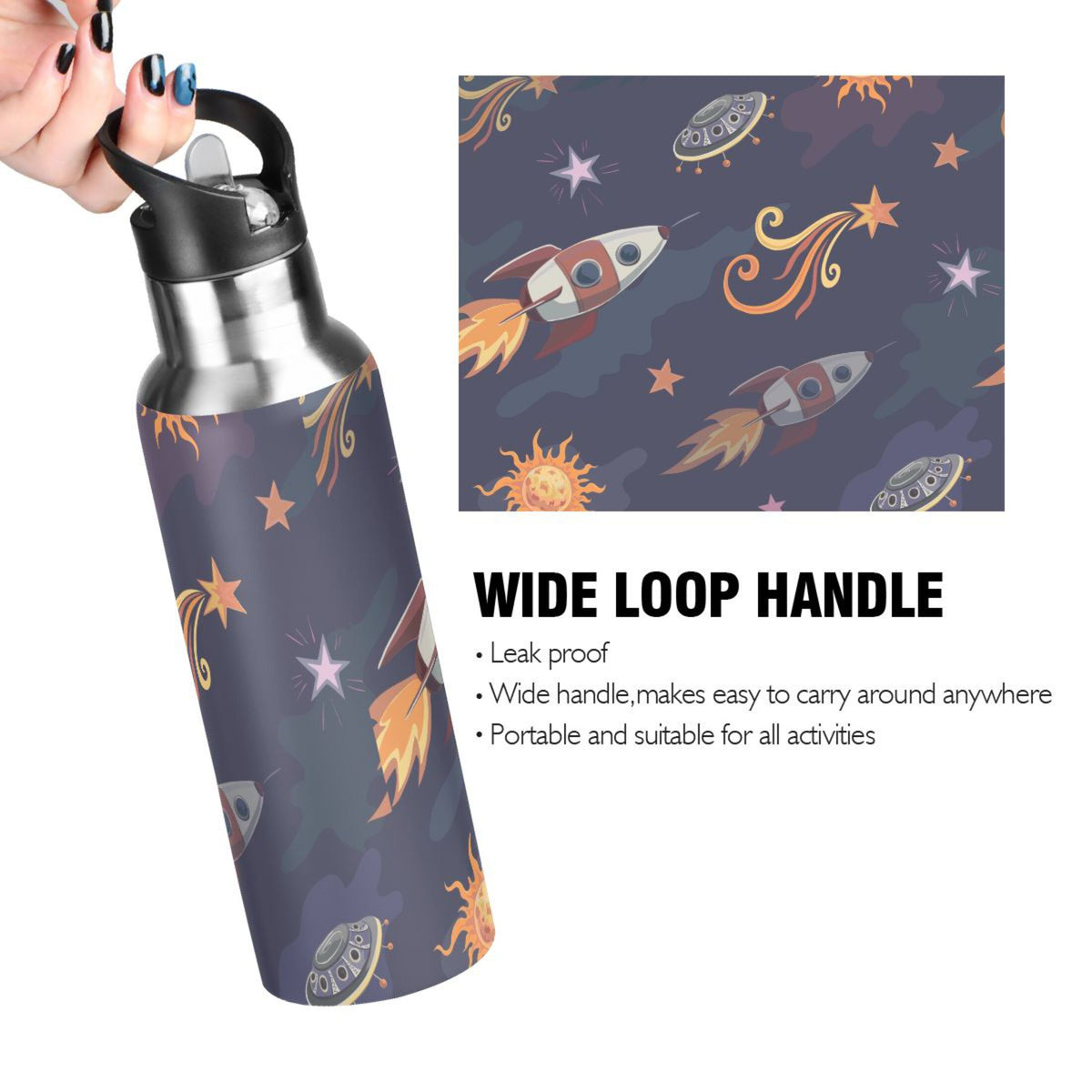 Stainless Steel Insulated Thermos Vacuum Flask Water Bottle with Straw Lid W9177