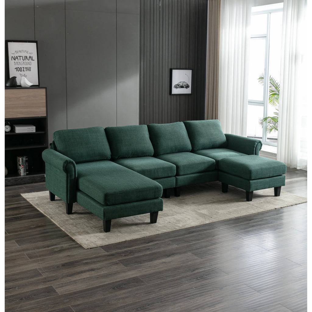 Charcoal Grey Linen U-shape Sofa Set with Reversible Ottomans Z77557