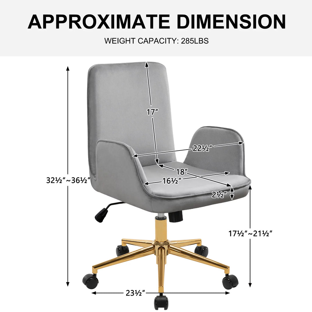 Grey Velvet Upholstered Desk Chair K365
