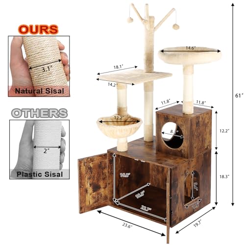 2-in-1 Wooden Cat Tree Tower with Litter Box Enclosure P48294