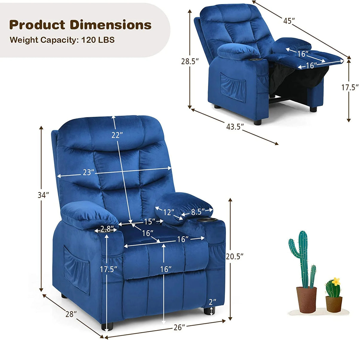 Kids Recliner Chair with Cup Holder A336
