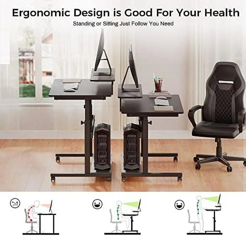 Height Adjustable Standing Desk with Monitor Shelf Black N89553