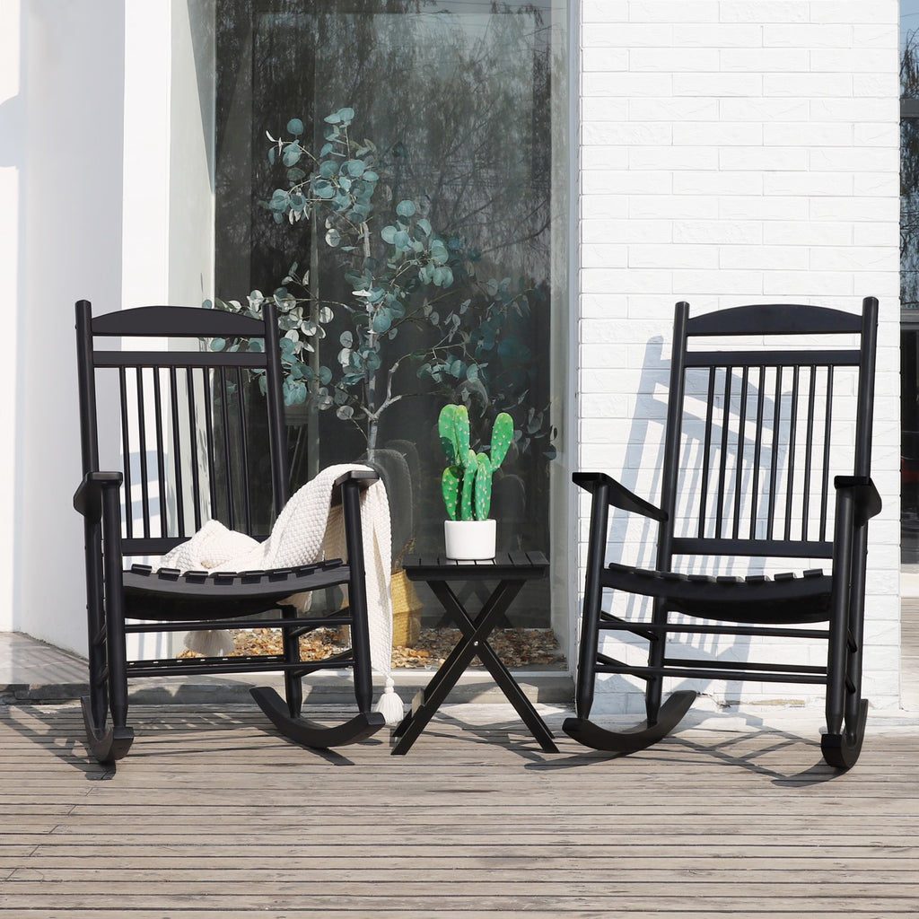 Black Wood Rocking Chair Set of 3 with Foldable Table Y58773