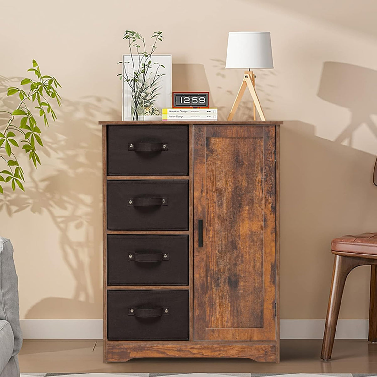 Rustic Brown Storage Cabinet with 4 Removable Drawers and 1 Door B19272