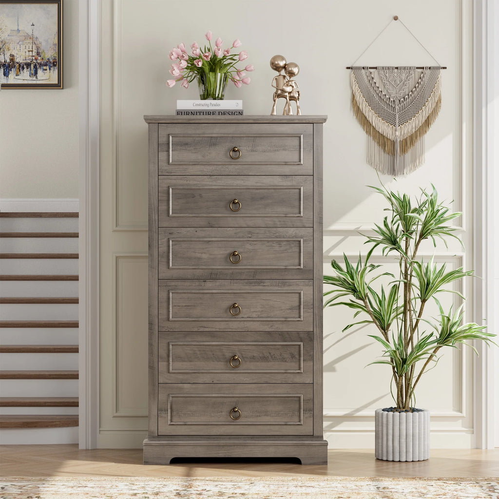 6 Drawer Tall Wood Dresser D258