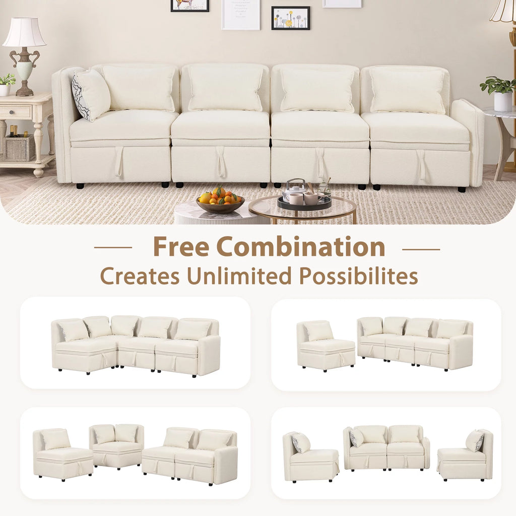 Oversized Chenille Sectional Sofa with Storage N73754