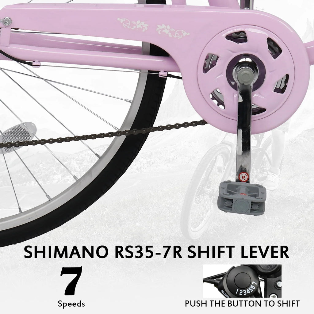 26 inch Commuter Bicycle with 7-speed, Baskets, Pink B8054