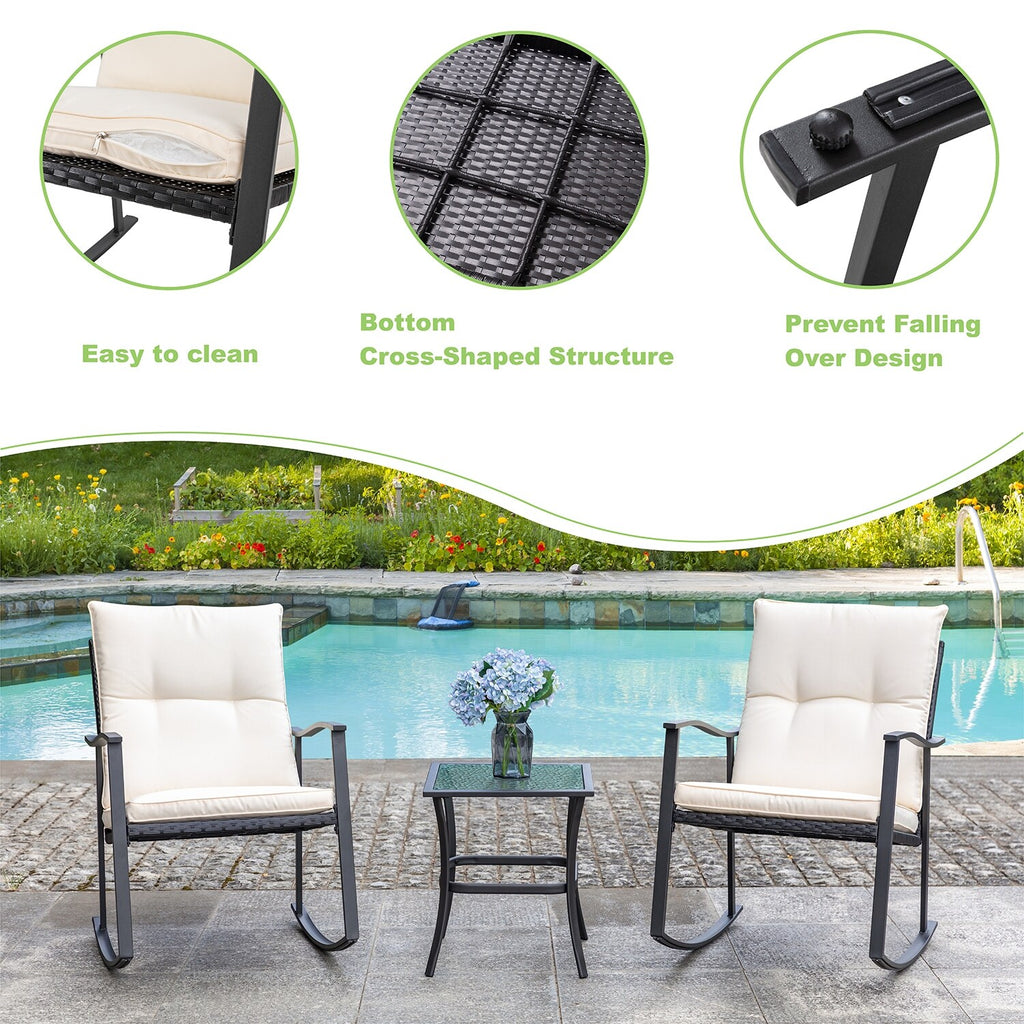 3 Piece Beige Outdoor Rocking Chair Set E566