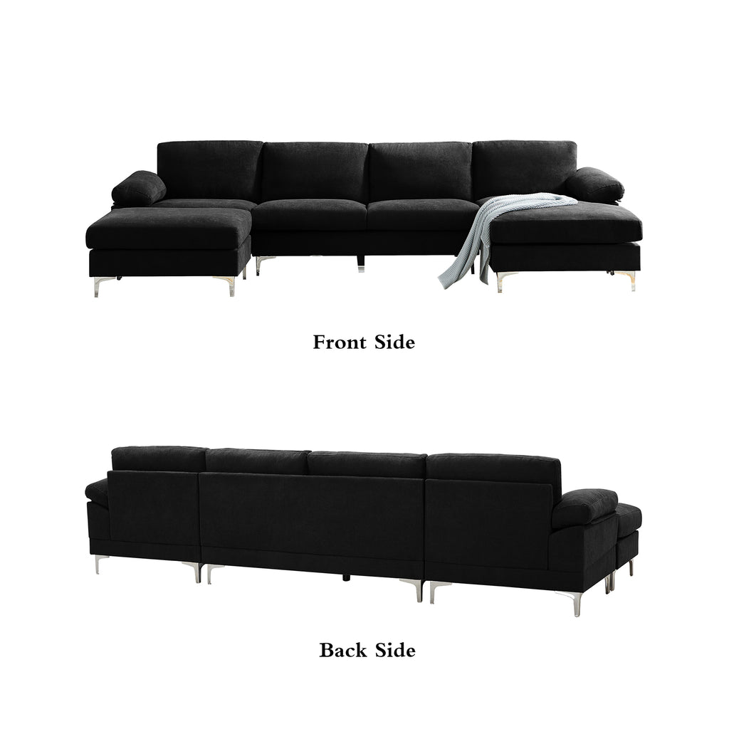 Black Polyester L-Shaped Sectional Sofa with Ottoman V304