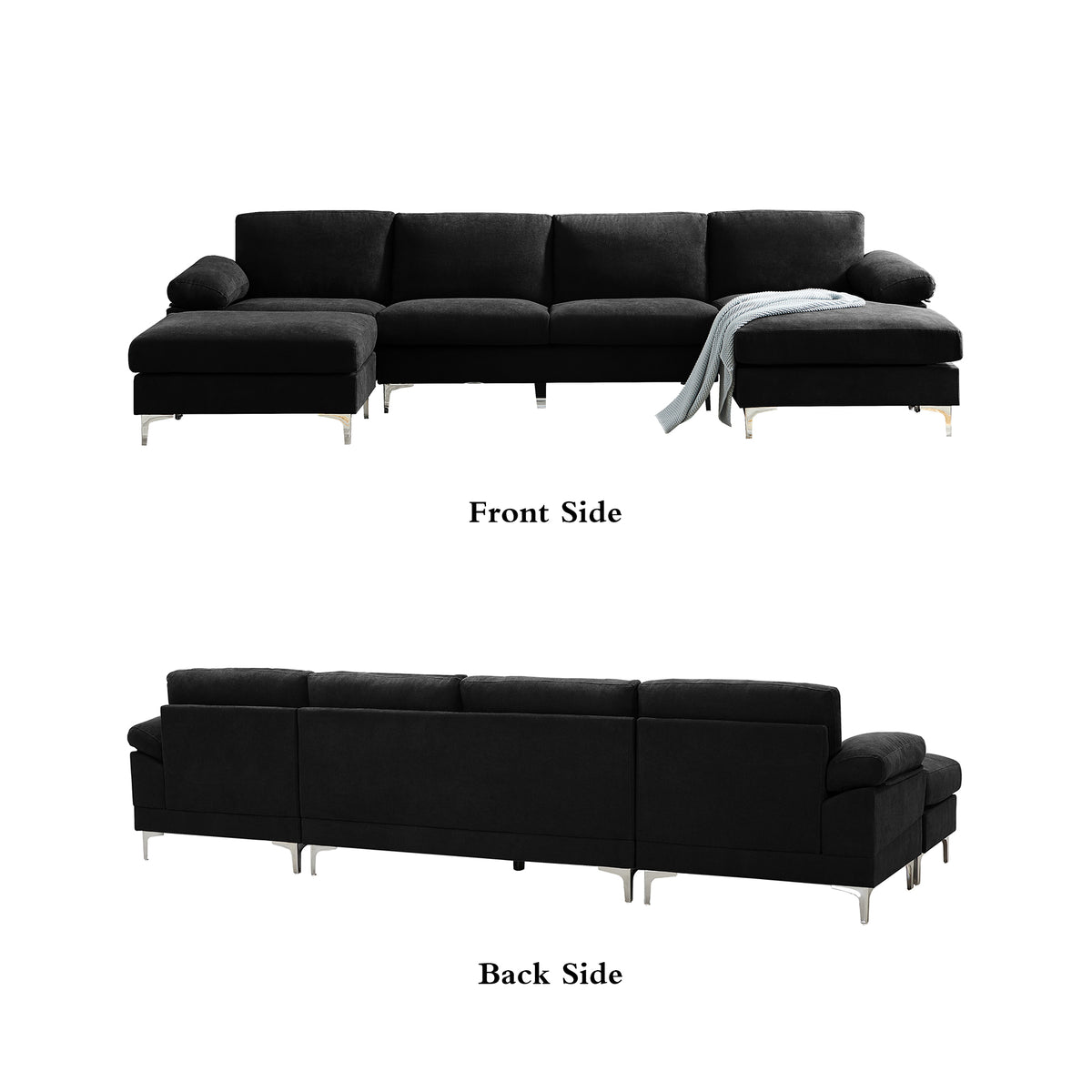 Black Polyester L-Shaped Sectional Sofa with Ottoman V304