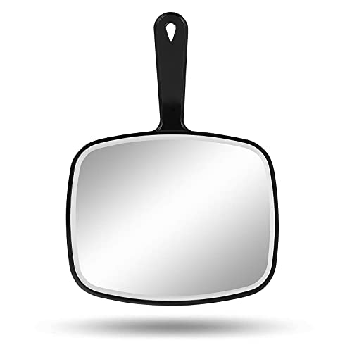 Large Wall Mount Hand Mirror with Handle Square Black 10.3inx7.3in E3232