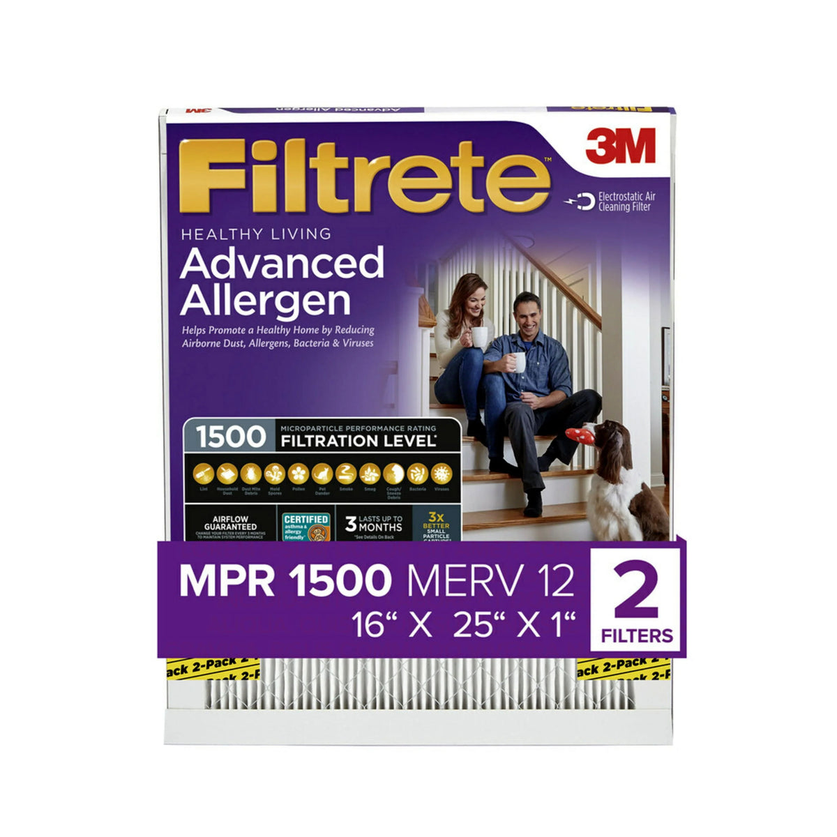 16x25x1 Air Filter, MERV 12, 2 Filters S335