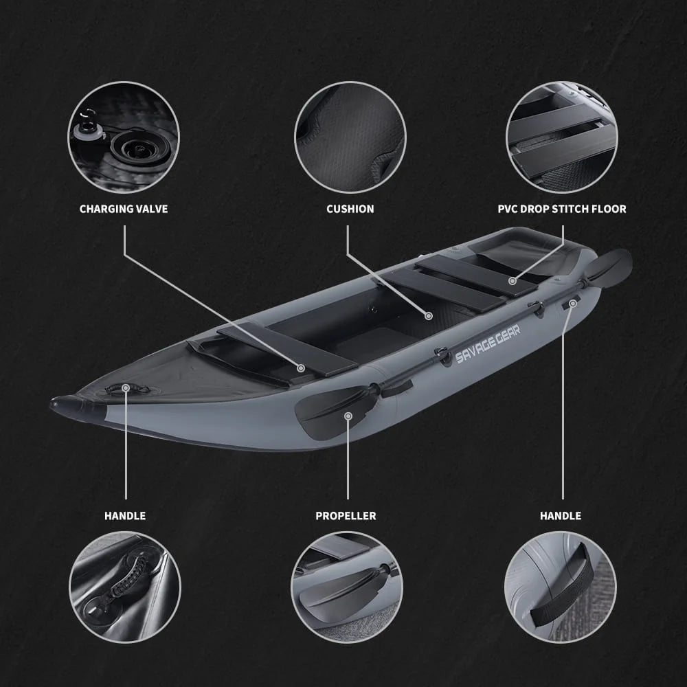 Inflatable Kayak Fishing Boat Set with Seat, Pump, Paddle, Repair Kit, Grey PVC F7704
