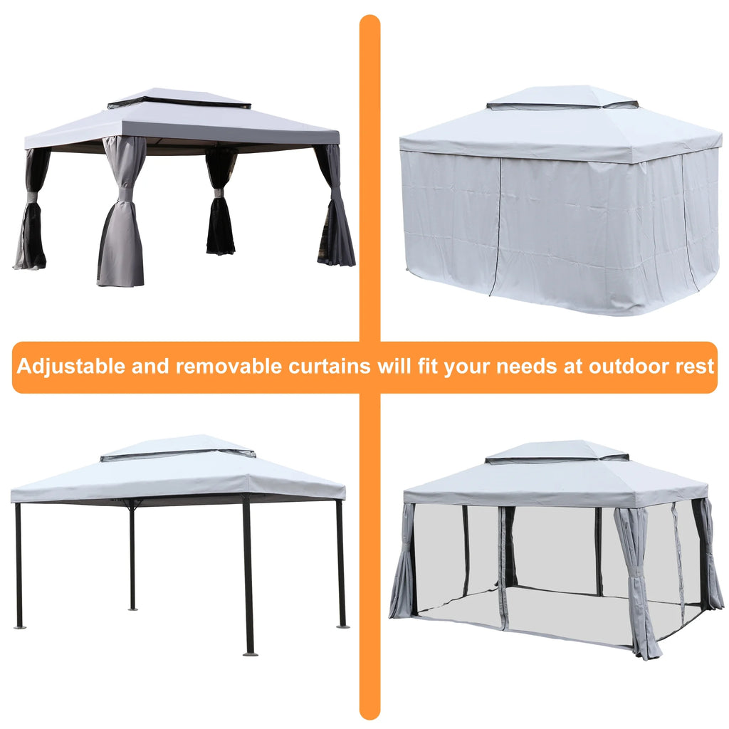 10'x13' Outdoor Double Vent Canopy Gazebo with Nettings and Curtains W844