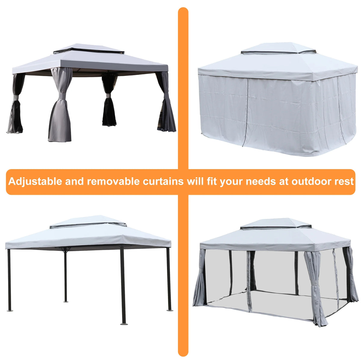 10'x13' Outdoor Double Vent Canopy Gazebo with Nettings and Curtains W844