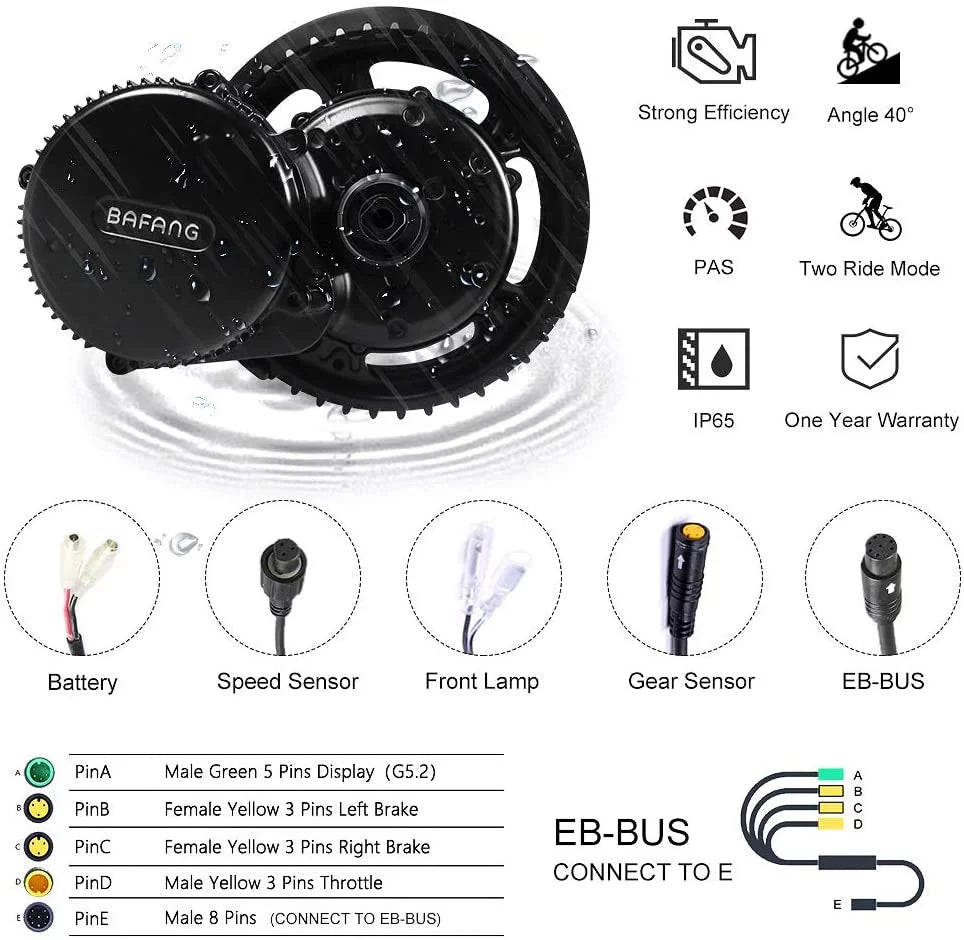 48V 750W Mid Drive Electric Bike Motor Conversion Kit with Optional Battery Y742