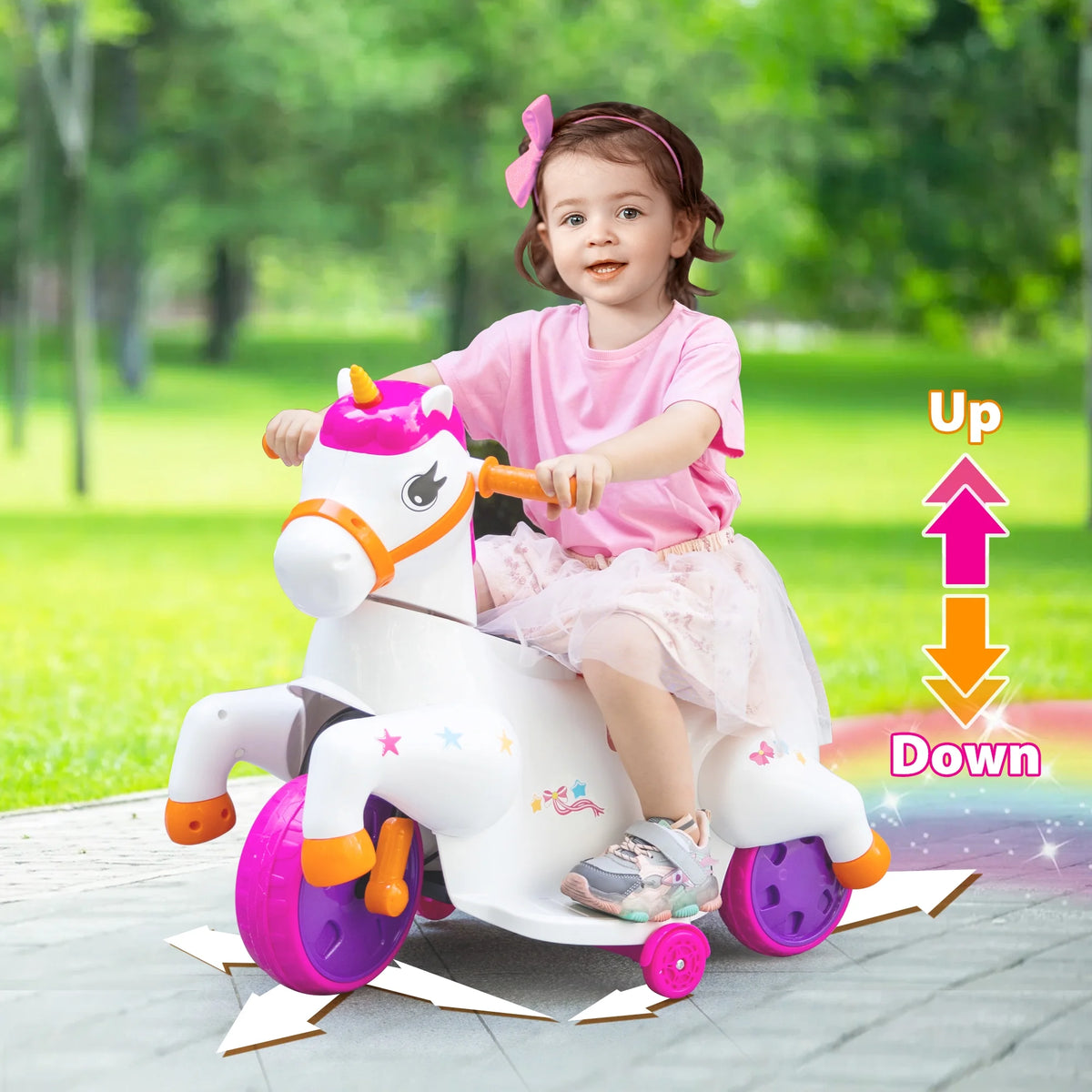 6V Unicorn Rocking Horse Toy Car with Music, Training Wheels J9265