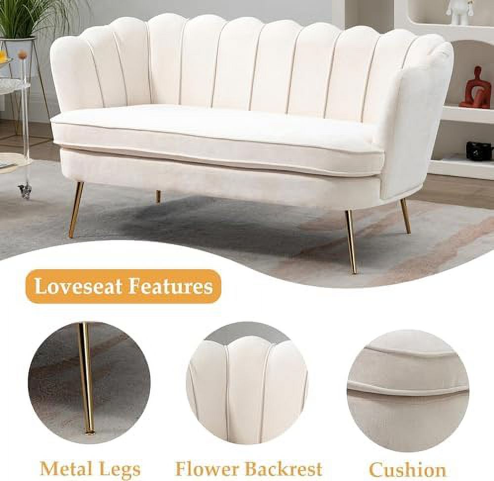 Ivory Boucle 2-Seater Loveseat Sofa with Gold Metal Legs Q15089