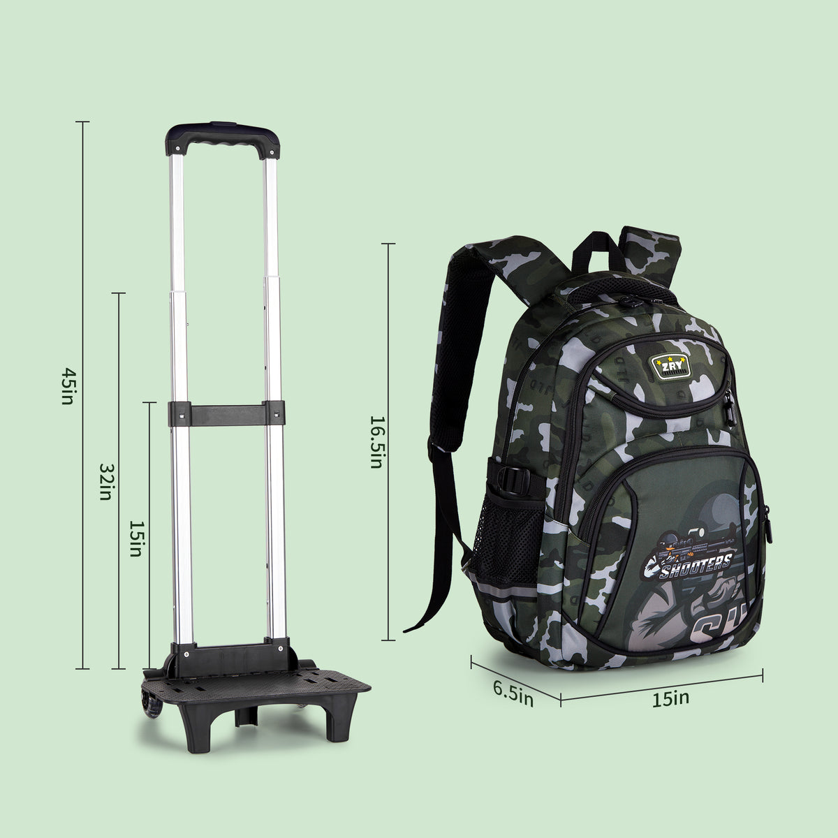 Wheeled Backpack Rolling Daypack Trolley School Bag M432