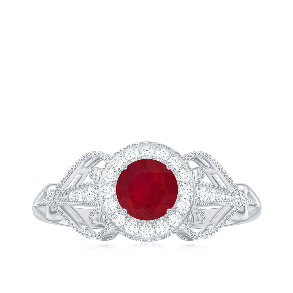 Ruby and Diamond Engagement Ring, 925 Sterling Silver I16237