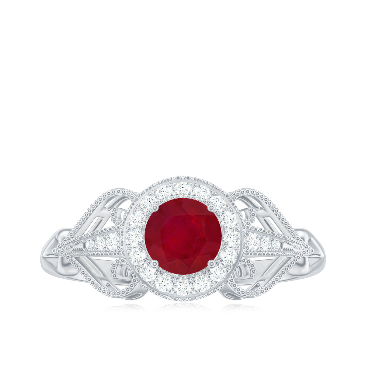 Ruby and Diamond Engagement Ring, 925 Sterling Silver I16237