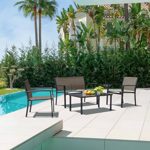 4 Pieces Patio Furniture Set with Glass Coffee Table D748812
