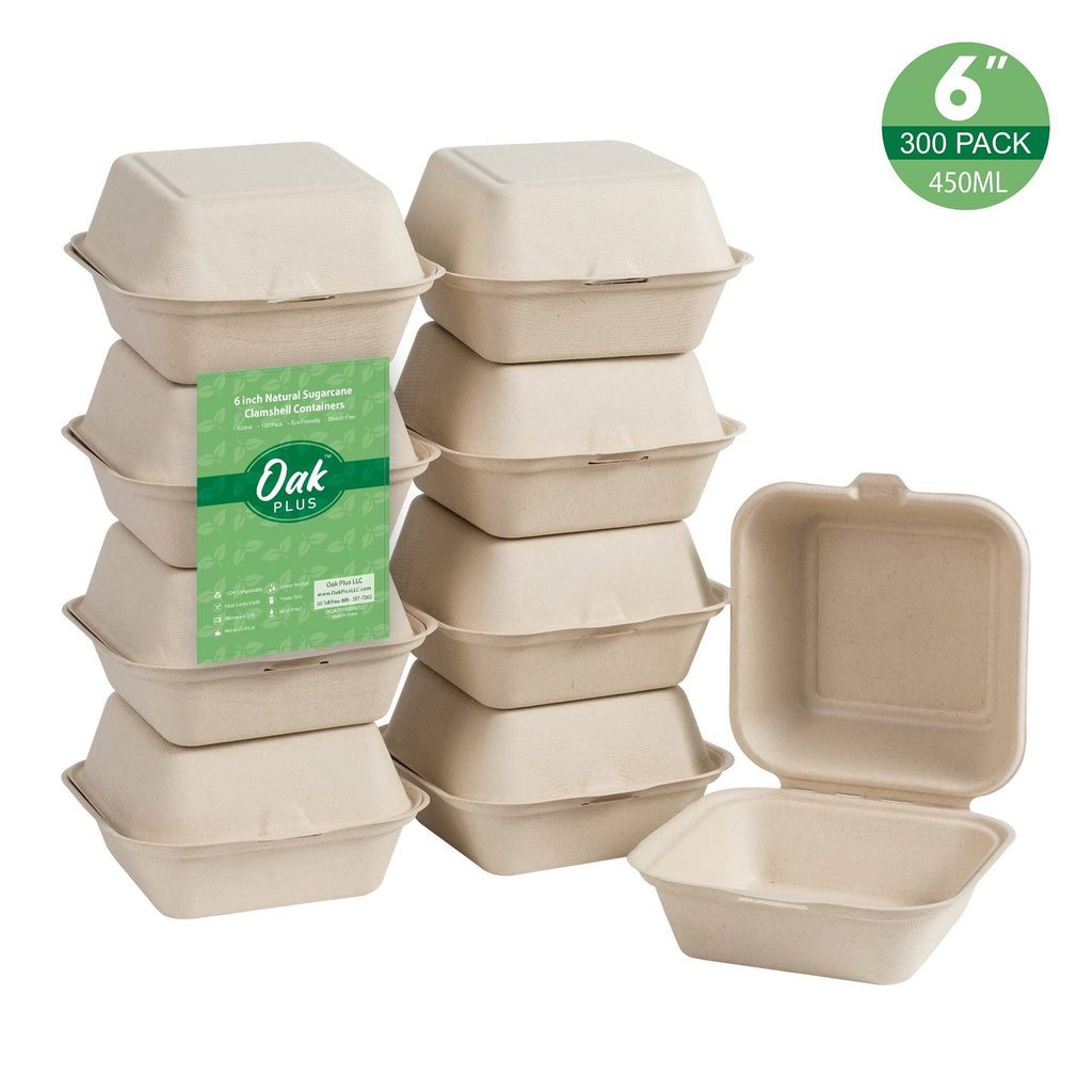 Disposable Sugarcane Clamshell Containers 300 Pack 450ml Y117993