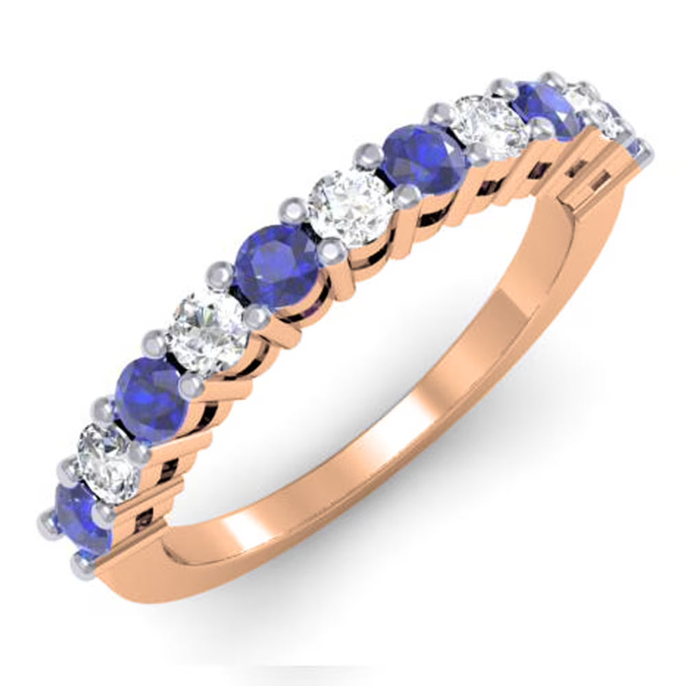14K Rose Gold White Diamond Blue Sapphire Stackable Wedding Band I34940