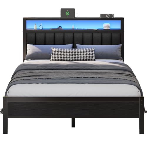 Full Size Bed Frame with Charging Station and LED Lights T877964