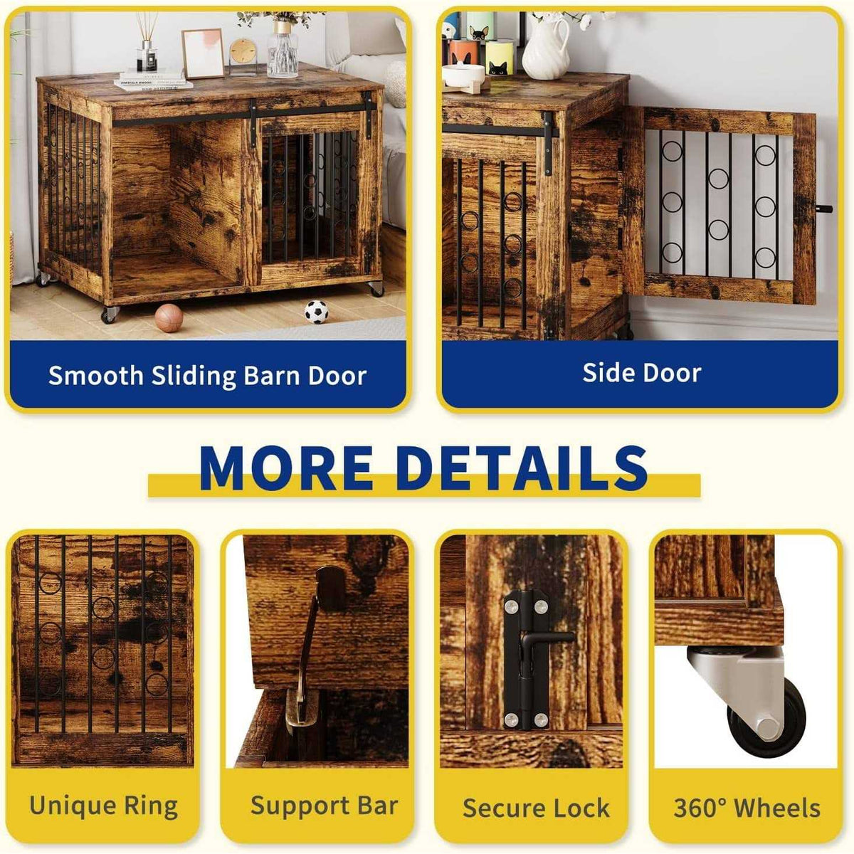 39'' Movable Dog Crate with Wheels A36307