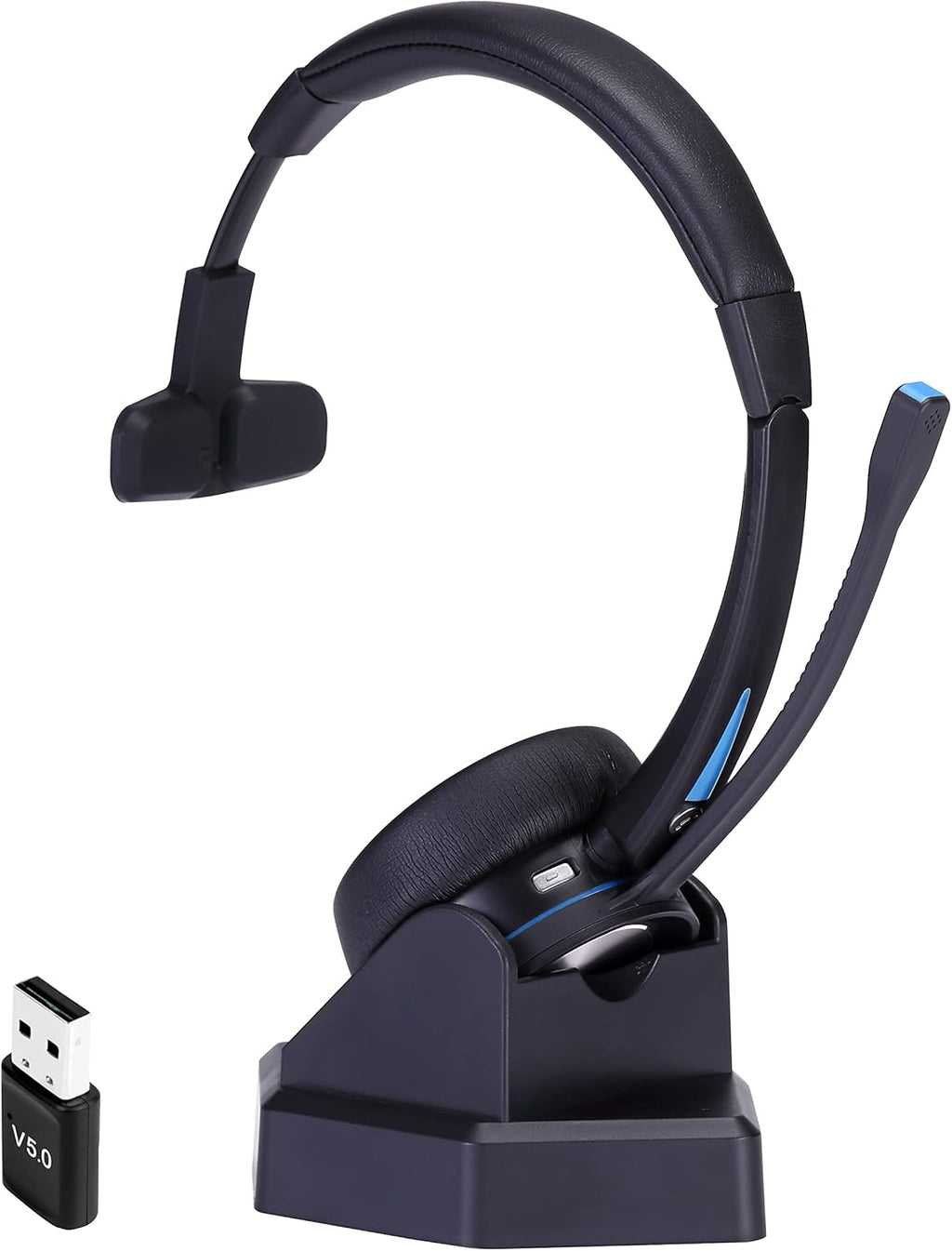 Wireless Bluetooth Headset with Noise Canceling Microphone, HD Speakers and Separate Charging Base, Pack of 2 A797799