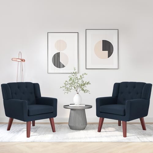 Beige Set of 2 Linen Fabric Button-Tufted Accent Chair G409777