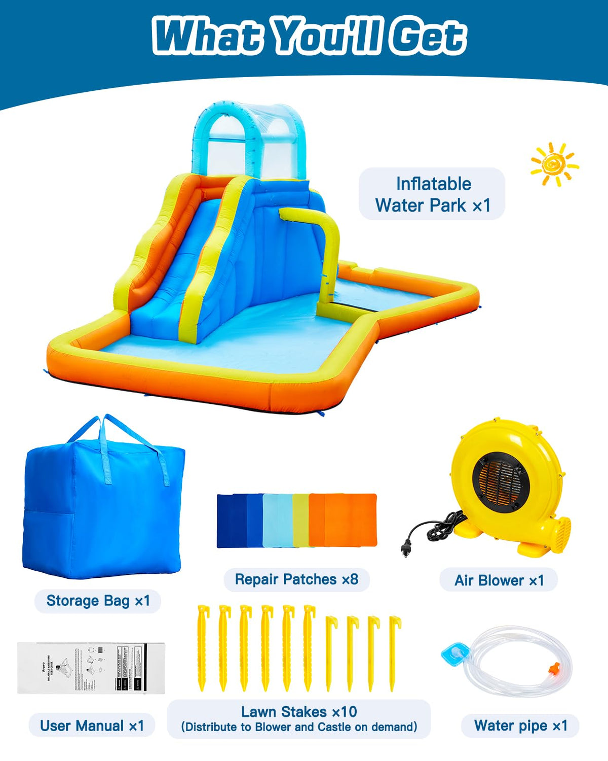 Inflatable Water Slide Park with Spray Pool, Bounce House with Climbing Wall and Blower M1620