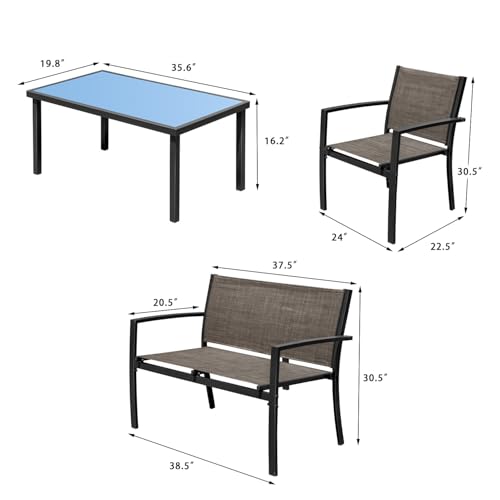 4 Pieces Patio Furniture Set with Glass Coffee Table D748812