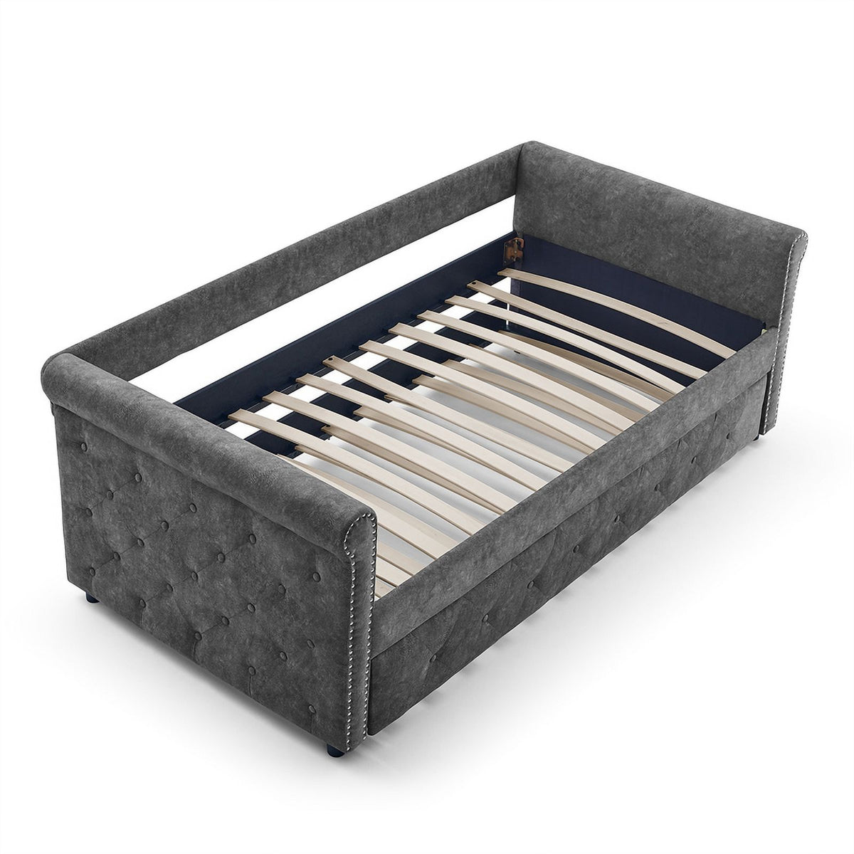 Gray Upholstered Tufted Sofa Bed With Rollers K980