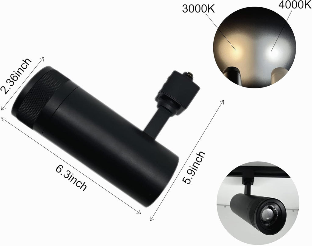 20W Zoom Dimmable LED Track Light Head Black 4000k G11349