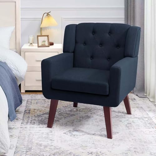 Beige Set of 2 Linen Fabric Button-Tufted Accent Chair G409777