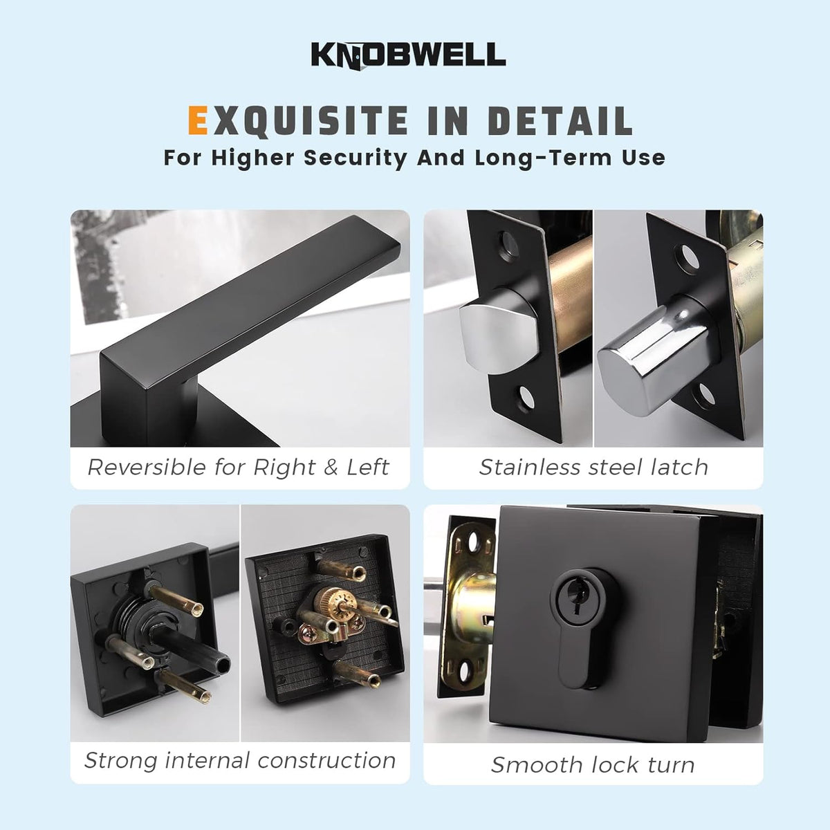 6 Pack Square Matte Black Door Handle Set with Double Keyed Deadbolt E627