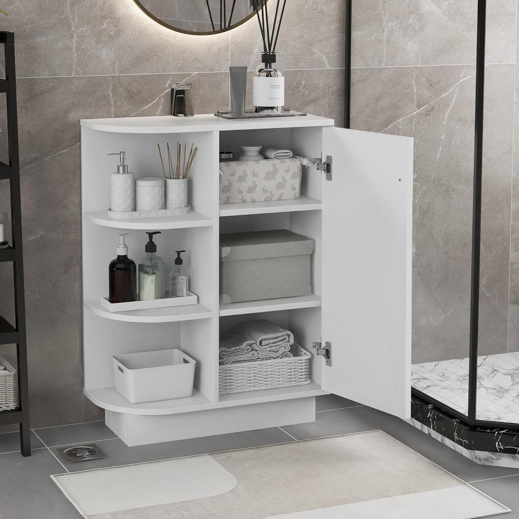 White Freestanding Organizer Cabinet with Adjustable Shelves Z459157