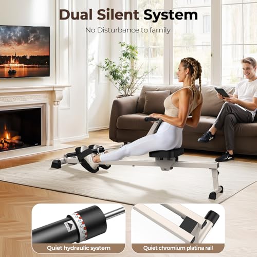 Compact Adjustable Rowing Machine 300LBS Weight Capacity 12 Levels Resistance Foldable Hydraulic Rower D81664