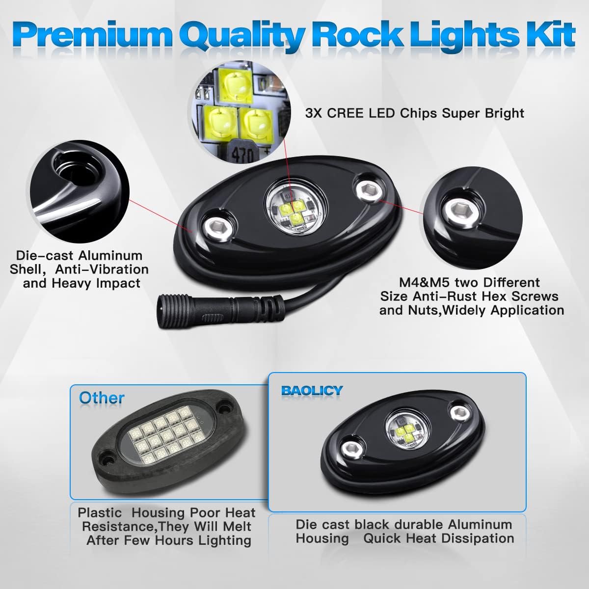 12Pods LED Rock Lights Kit with Switch Wire Harness H70296