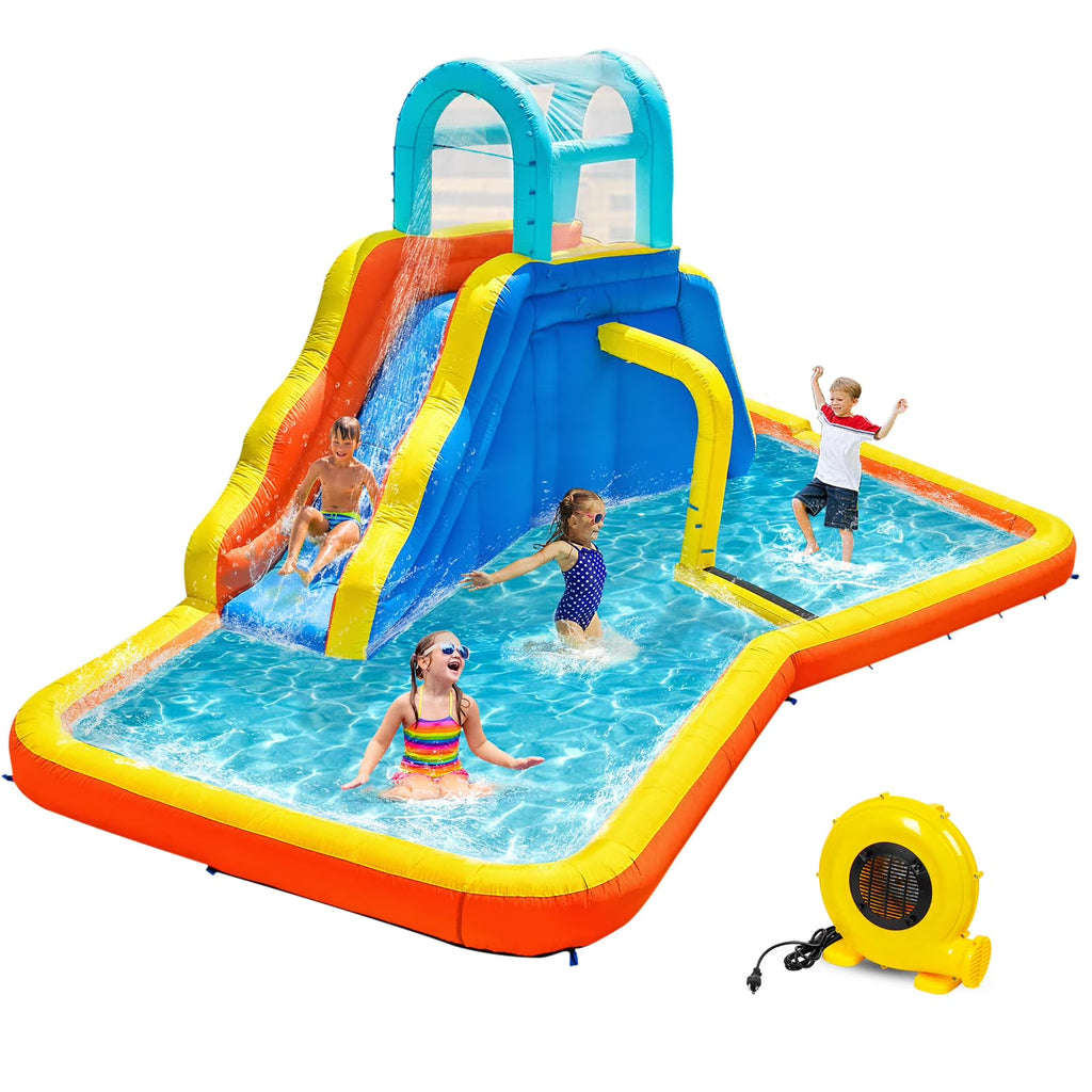 Inflatable Water Slide Park with Spray Pool, Bounce House with Climbing Wall and Blower M1620