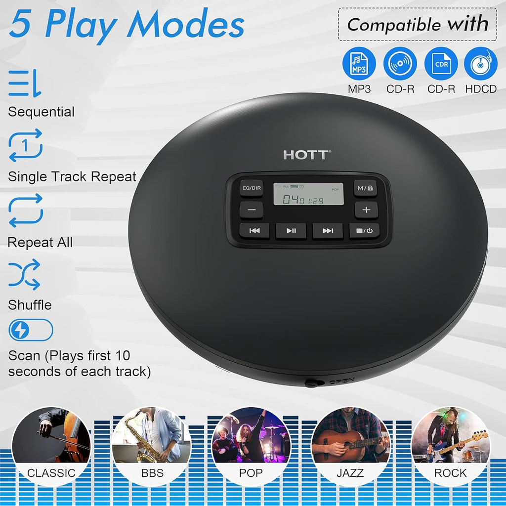 Portable CD Player with Headphones, Anti-Skip, LCD Display, Black A4989