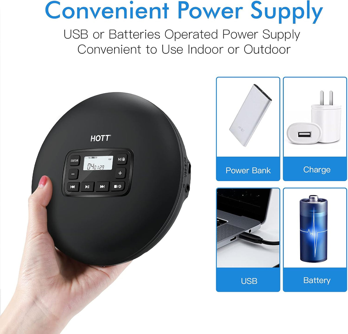 Portable CD Player with Headphones, Anti-Skip, LCD Display, Black A4989