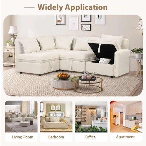 Oversized Chenille Sectional Sofa with Storage N73754