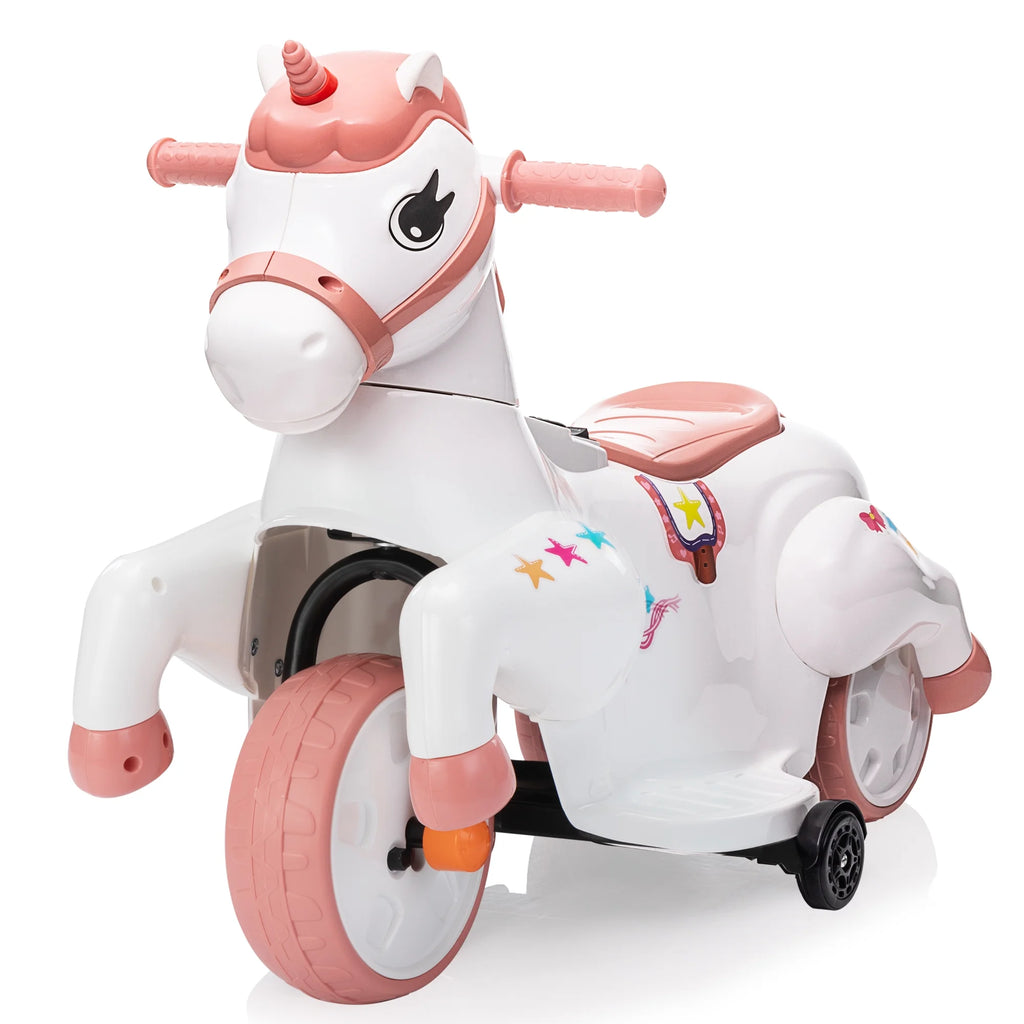 6V Unicorn Rocking Horse Toy Car with Music, Training Wheels J9265
