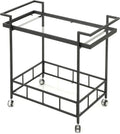 Black Industrial Iron Bar Cart with Tempered Glass Shelves W75057