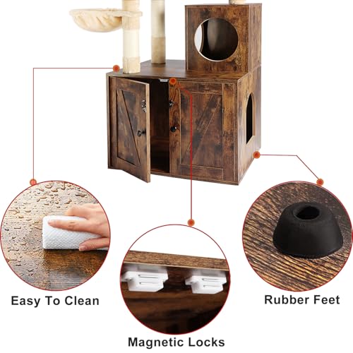 2-in-1 Wooden Cat Tree Tower with Litter Box Enclosure P48294