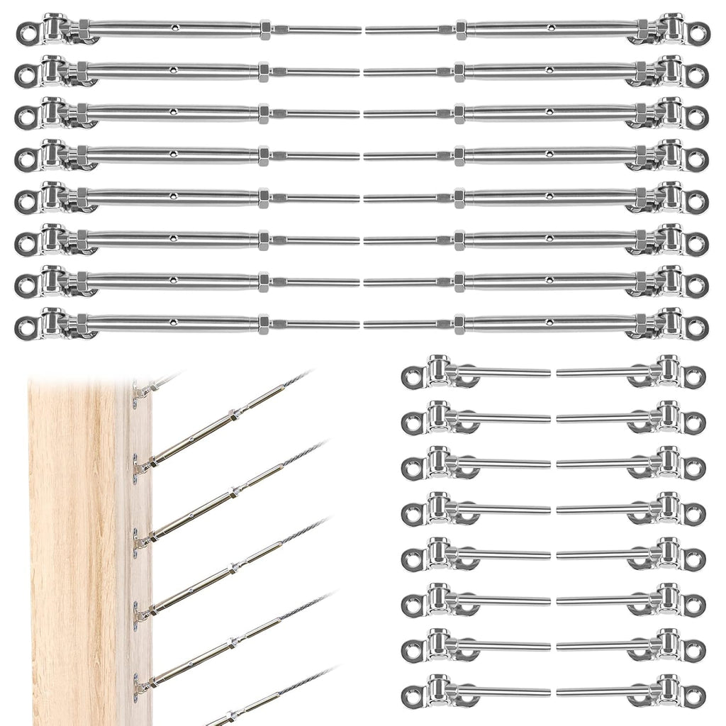 20 Set Cable Railing Kit 1/8 Swage Toggle Turnbuckle Hardware T316 Stainless Steel Angle 180° Adjustable N6351